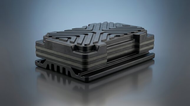 Industrial vibration damping pad 3D render, shock mitigation pad, vibration control component, load support isolation pad for machinery