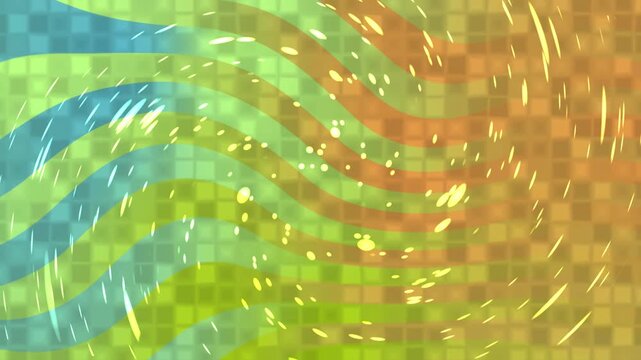 Abstract background featuring wavy lines and a pixelated grid pattern in vibrant green and orange.