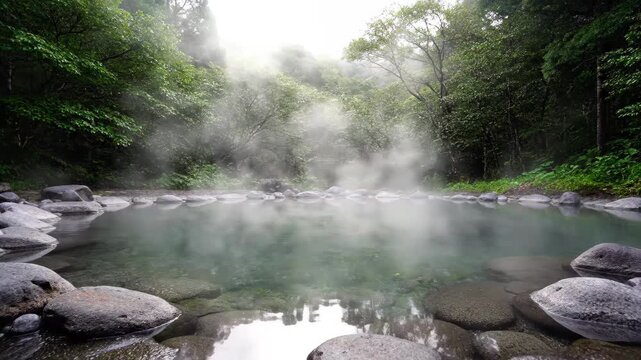 Forest streams fill the natural landscape with mist, and the morning mist is shrouded in mist