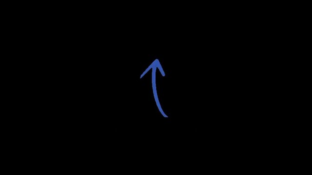 A blue arrow pointing upwards in a curved motion on a white background