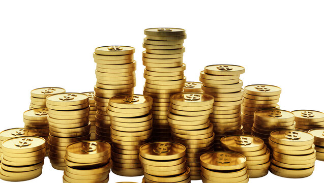 Stacks of gold coins with dollar sign