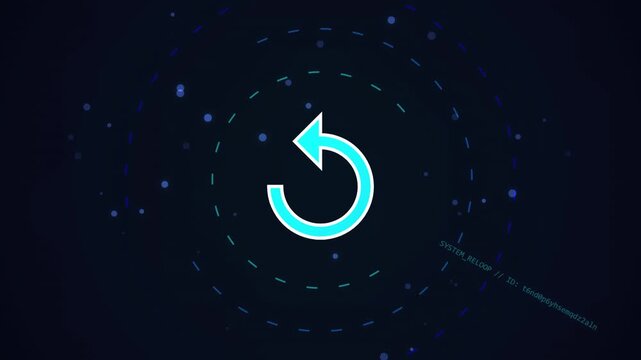 Digital circular arrow icon on dark abstract network background