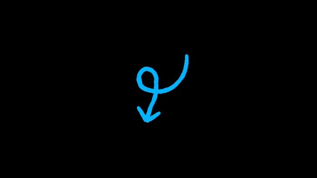 A blue handwritten number nine on a solid black background with a creative cursive design element