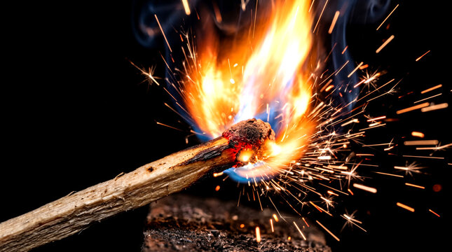 burning match on the fire