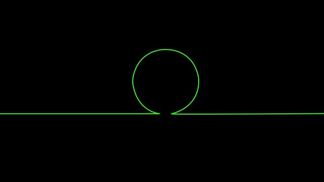 Omega symbol glows with a thin green neon outline against a deep black background which provides enough negative space for any necessary text overlays in a modern clean digital graphic art design.