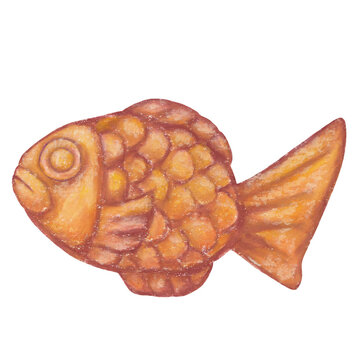 手書きのたい焼きオイルパステル画