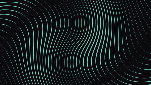Abstract wavy line background with teal glowing curves, dark futuristic motion pattern vector, elegant flowing stripes for digital wallpaper