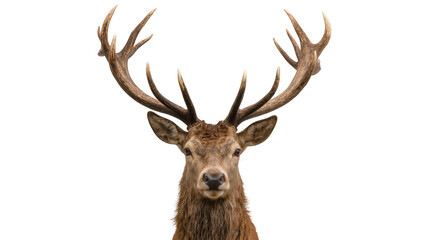 Fototapeta premium Majestic red deer stag with large antlers facing forward