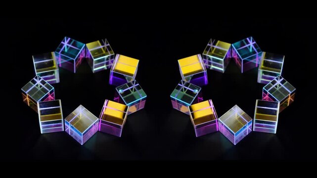 dichroic crystal prism cubes refracting light into a beautiful display of rainbow colors