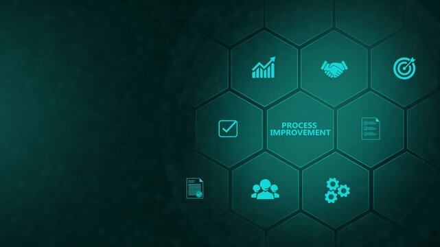 Animated process improvement graphic, performance metrics, and business insights from large data sets ,network , business. digital interface on cyan color background