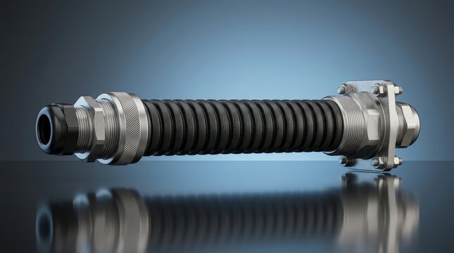 Industrial cable protection conduit 3D render, reinforced cable routing channel, electrical wiring protection conduit, durable cable management component