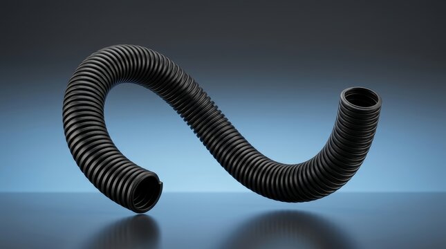 Industrial flexible protective tube 3D render, cable protection conduit, reinforced hose routing sleeve, abrasion resistant flexible tubing component