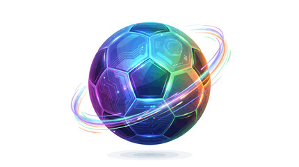 Naklejka premium Vibrant Glowing Soccer Ball with Dynamic Light Trails.