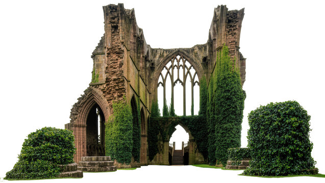 Gothic Abbey Ruins Covered in Green Ivy