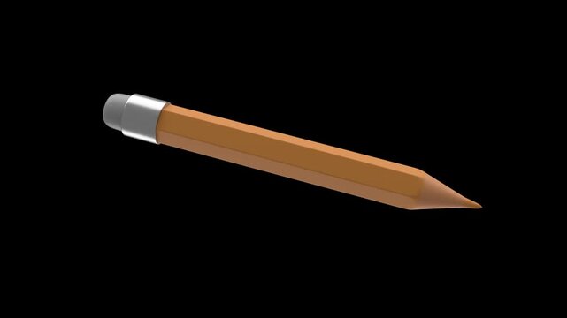 Sharp yellow pencil with eraser 3D icon flying on blue background. Concept of drawing, writing, creativity, education and office work.