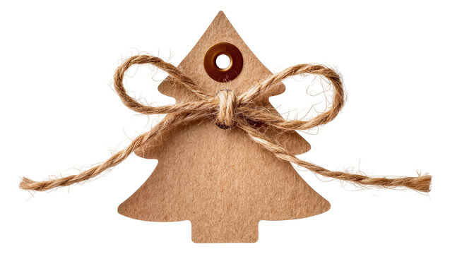 Christmas tree shaped kraft paper tag with twine bow