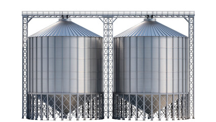 Two large metal grain silos with connecting walkway © Lukas