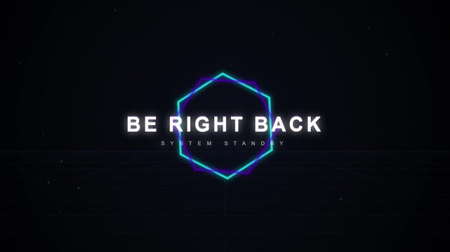 Be right back glitch text animation on dark background