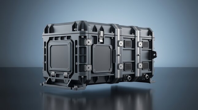 Industrial modular protection casing 3D render, configurable enclosure system, scalable machinery housing, reinforced protective casing for automation equipment