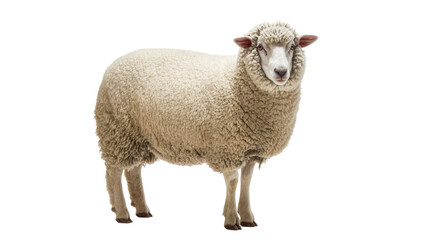 Fototapeta premium Woolly sheep standing on white surface