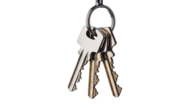 Set of three metal keys on a ring