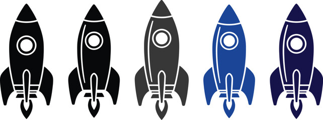 Startup Business Launch Rocket Vector Icon Set and Space Ship Icons © Hafsa