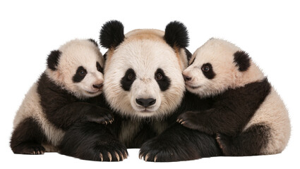 Mother panda hugging two cubs, close-up portrait © Lukas