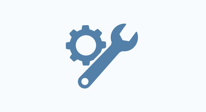 Gear And Wrench Icon Flat Blue Design On White Background