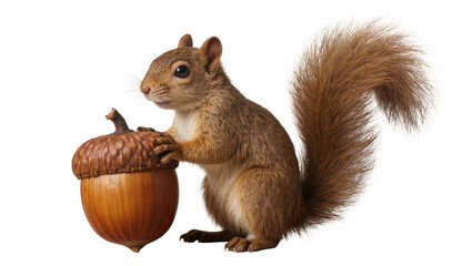 Red squirrel holding a large acorn © Leon