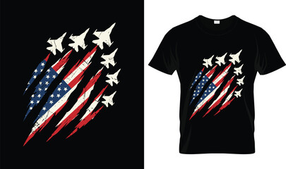 Patriotic Fighter Jet American Flag Claw Mark 4th Of July T-Shirt Design, USA Air Force Inspired Independence Day Graphic, Freedom and Military Pride Apparel © Sabbir Design