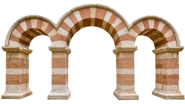 Three arched stone entryway with alternating colored blocks