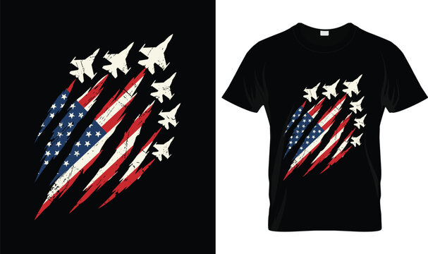 Patriotic Fighter Jet American Flag Claw Mark 4th Of July T-Shirt Design, USA Air Force Inspired Independence Day Graphic, Freedom and Military Pride Apparel