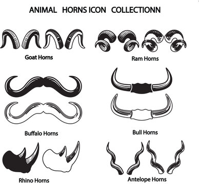 Vector Animal Horn Icon Collection for Branding and Design with Six Symbols,Generative Ai