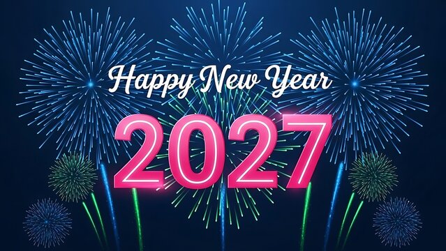 Happy new year 2027 celebration with vibrant fireworks display