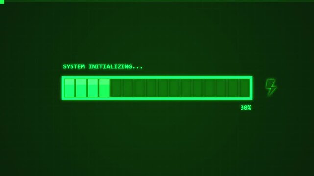 Digital system loading screen with green progress bar and scanline effects
