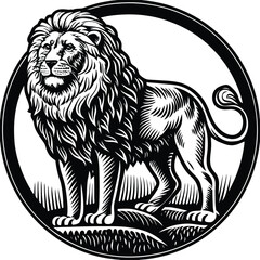 Black and white detailed of a roaring lion's head mane © Model