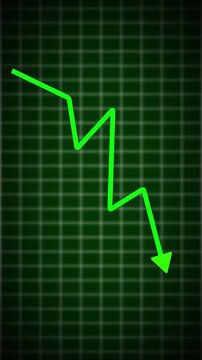 business down graph green arrow financial chart investment market concept grid background. Graph showing fluctuate downward trend. Graph showing fluctuate downward trend