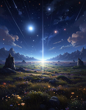 Cosmic landscape night sky