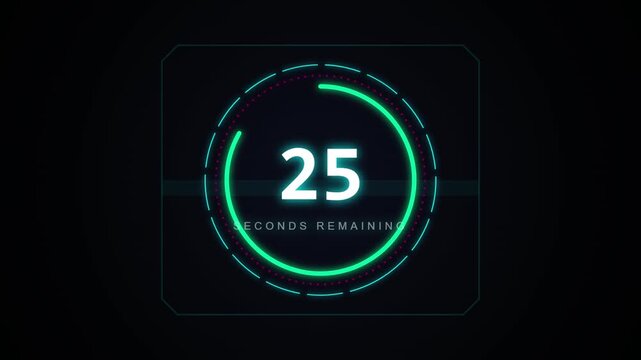 Digital countdown timer displaying time remaining with futuristic neon effect