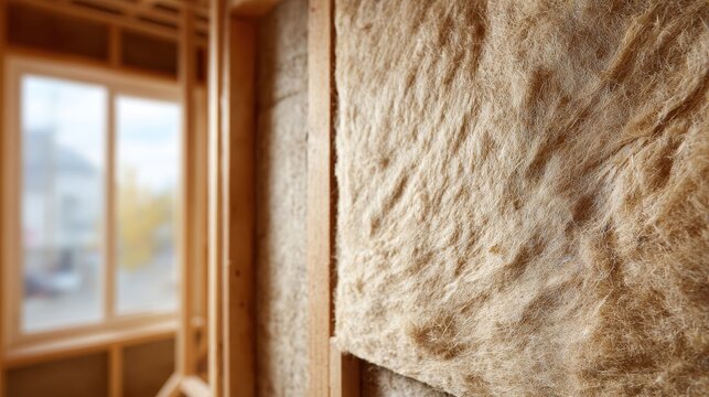 Hemp fiber insulation panels installed in a stud wall for energy efficient, eco friendly building design