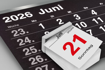 Obraz premium Deutscher Kalender Datum 21. Juni 2026 Sonntag