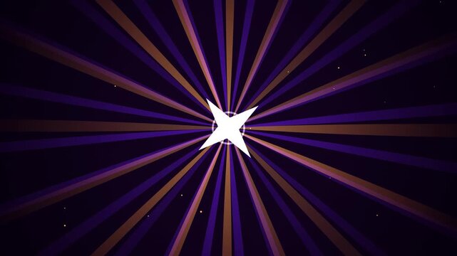 Abstract radiant starburst with purple and gold light beams on dark background
