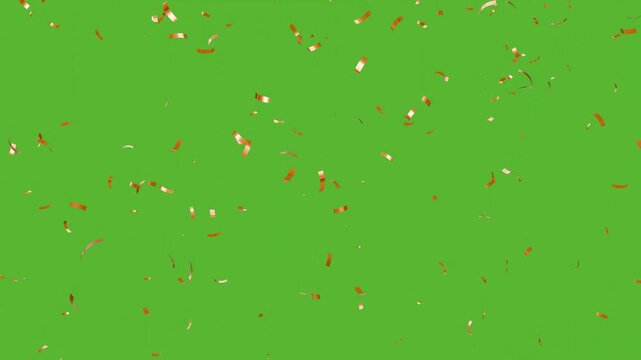 3D animation of exploding confetti green screen alpha channel. Colorful Isolated Gold Confetti Particles Pack  with luma Matte Channel. golden confetti party effect overlay, confetti particles