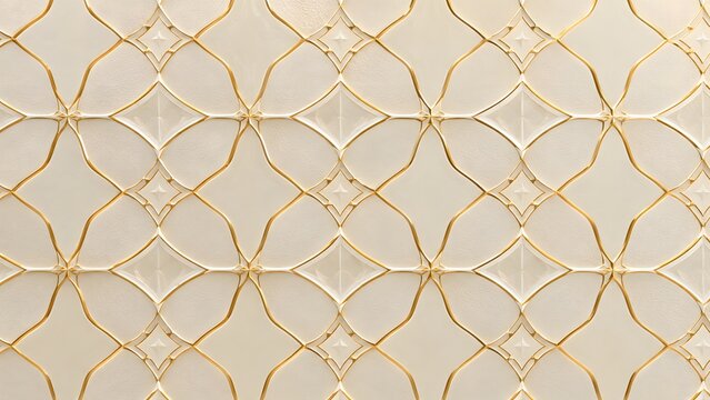 Ornate abstract trellis background illustration featuring a white geometric pattern lined with elegant gold foil. Highly suitable for premium wedding designs luxury wallpapers and cosmetics.