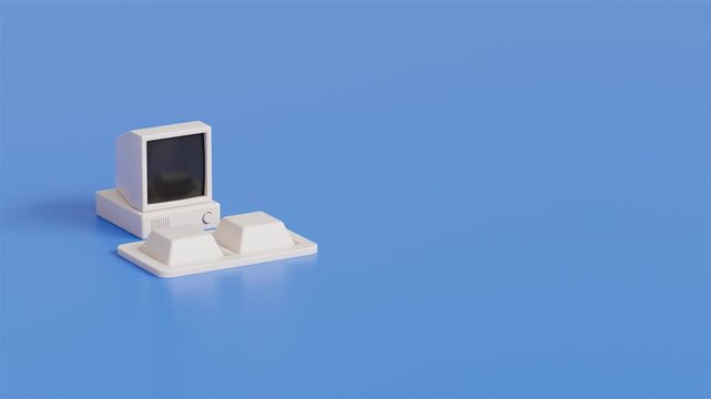 Minimalist Blue Retro Computer Keyboard Typing Loop, Idle screen, 4K