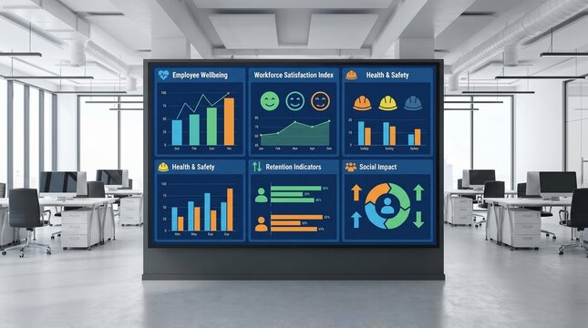 Business data analysis on screen display.