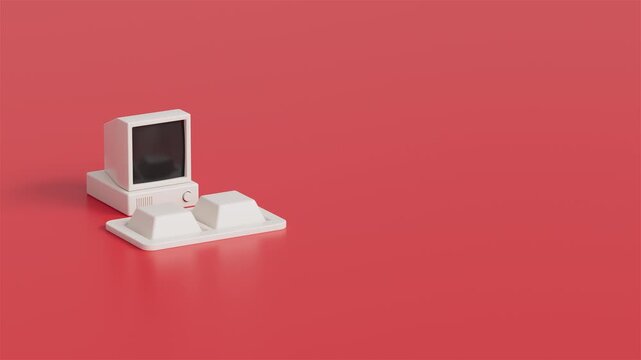 Minimalist Red Retro Computer Keyboard Typing Loop, Idle screen, 4K