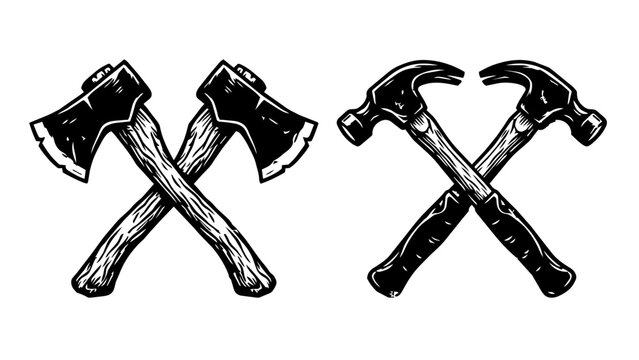 Vintage crossed axes and hammers illustration
