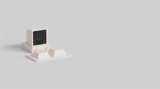 Minimalist White Retro Computer Keyboard Typing Loop, Idle screen, 4K