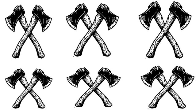 Crossed axes illustration, vintage style hand drawn axe icon